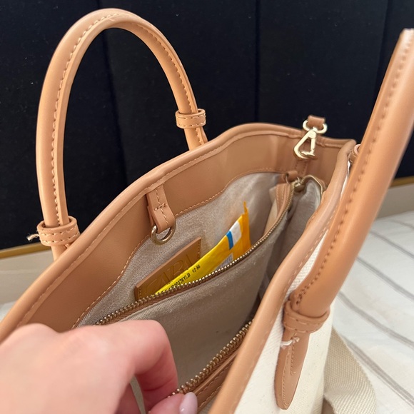 Zara White Tan Small Canvas Tote Bag 👜 - Picture 4 of 4